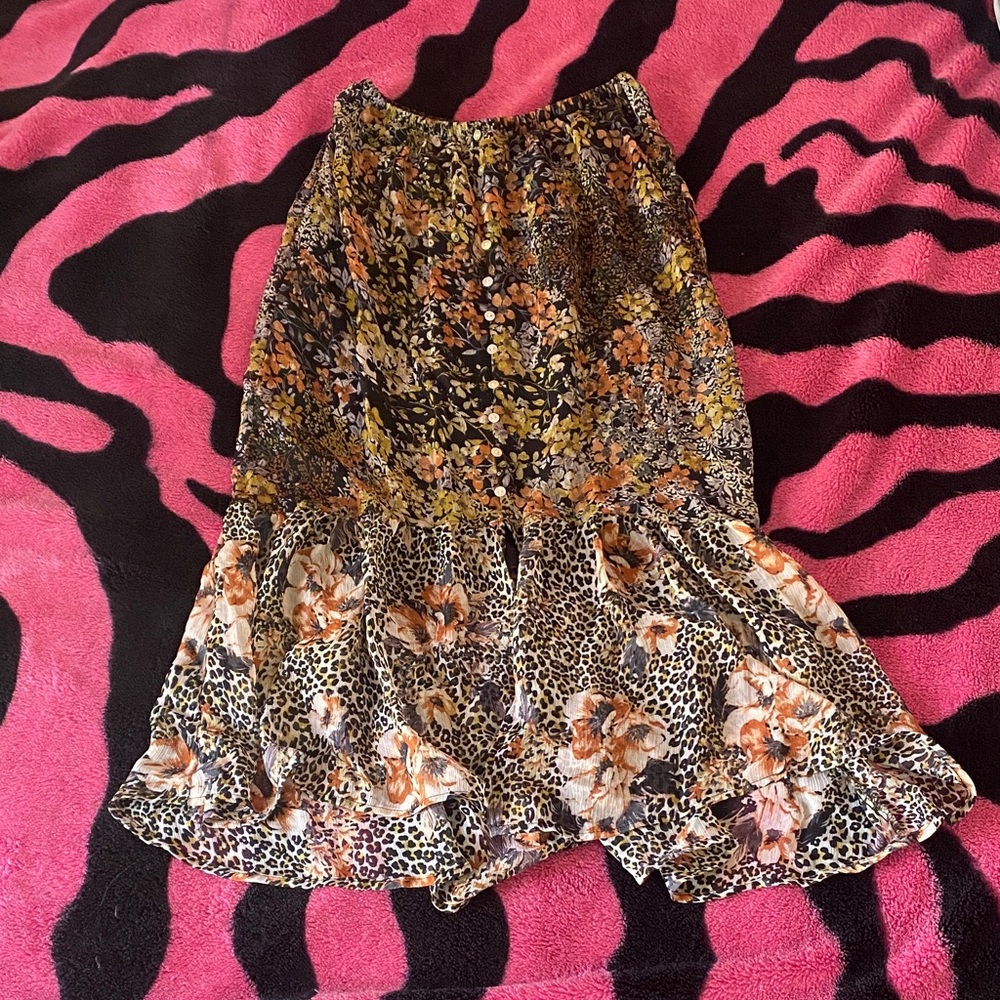 Fig and Flower Multicolor Floral Leopard Skirt
